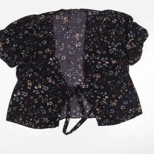 Vero Moda Women's Black Floral Wrap Blouse XL Puff Sleeve Top