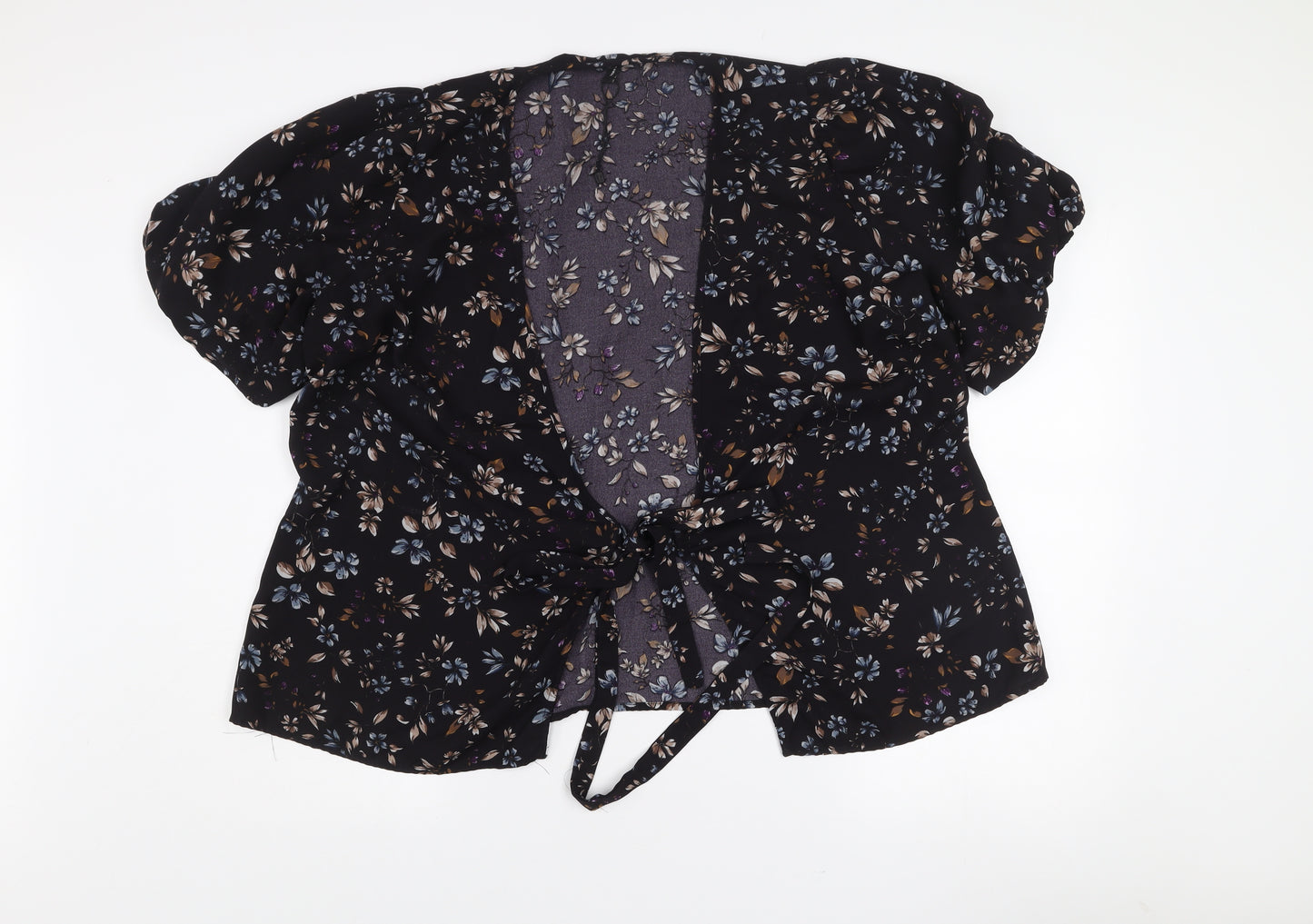 Vero Moda Women's Black Floral Wrap Blouse XL Puff Sleeve Top
