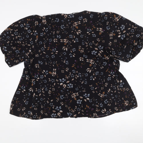 Vero Moda Women's Black Floral Wrap Blouse XL Puff Sleeve Top