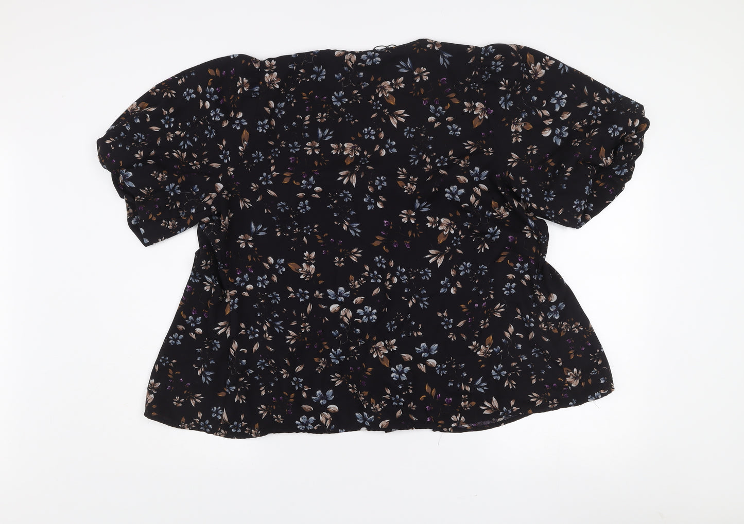 Vero Moda Women's Black Floral Wrap Blouse XL Puff Sleeve Top