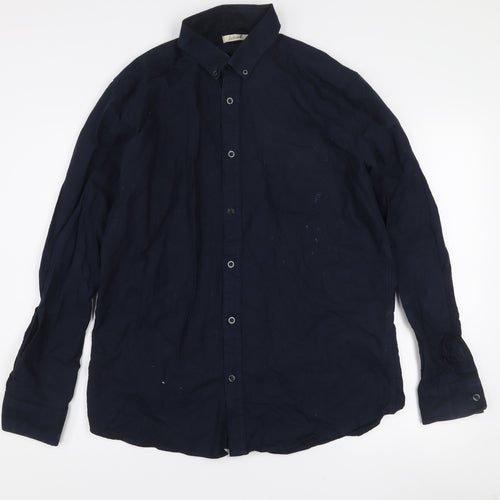 Lafine Men's Blue Regular Fit Long Sleeve Button-Up Cotton Shirt