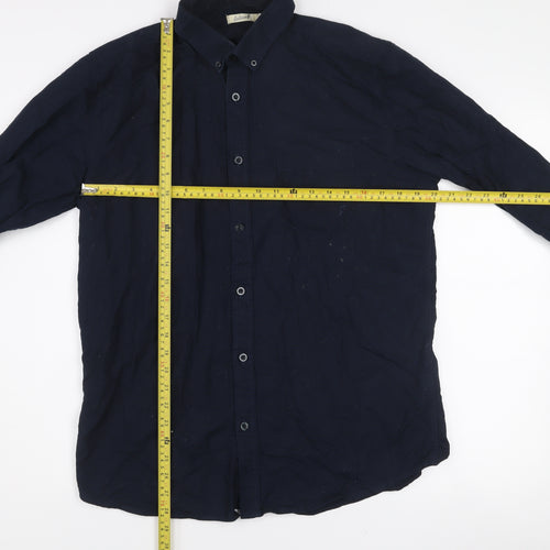 Lafine Men's Blue Regular Fit Long Sleeve Button-Up Cotton Shirt