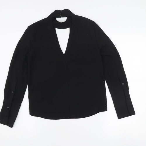 H&M Divided Black High Neck Cut-Out Blouse Women's Size 4 Long Sleeve