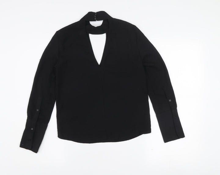 H&M Divided Black High Neck Cut-Out Blouse Women's Size 4 Long Sleeve