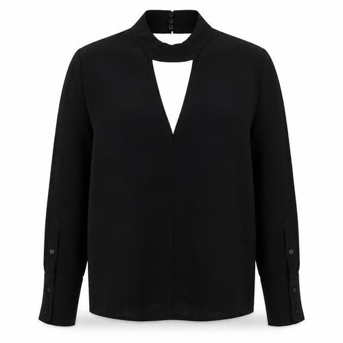 H&M Divided Black High Neck Cut-Out Blouse Women's Size 4 Long Sleeve