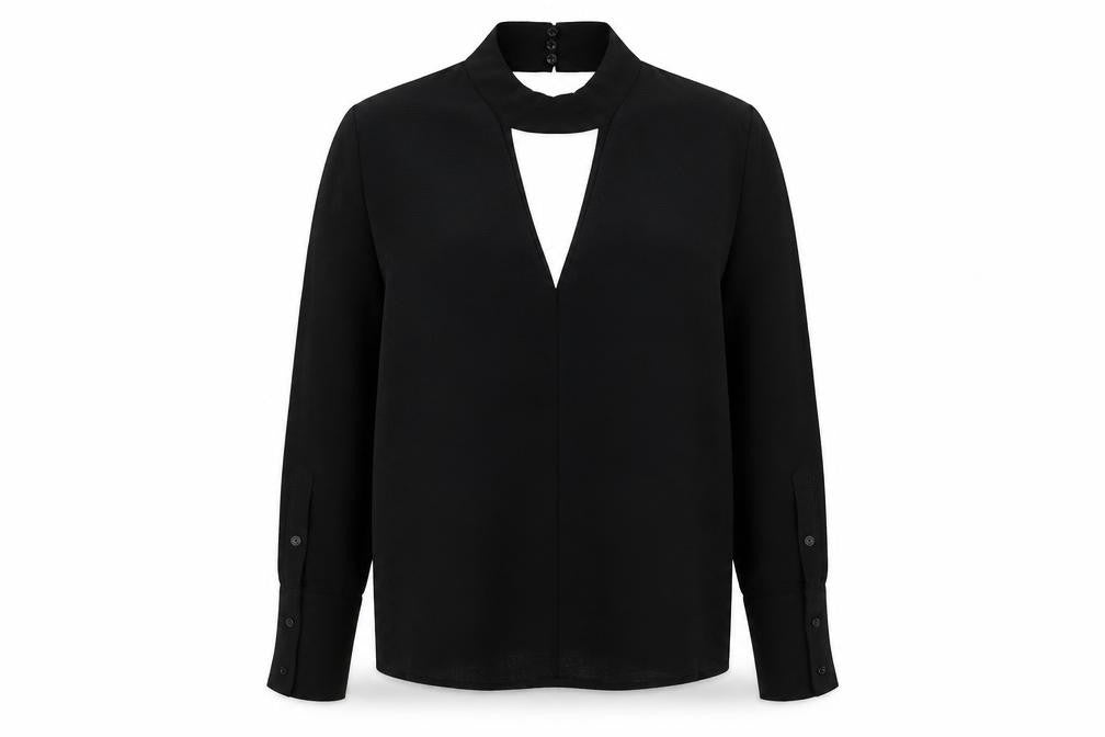 H&M Divided Black High Neck Cut-Out Blouse Women's Size 4 Long Sleeve