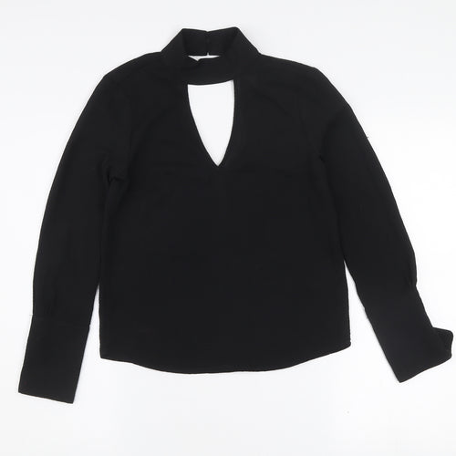 H&M Divided Black High Neck Cut-Out Blouse Women's Size 4 Long Sleeve