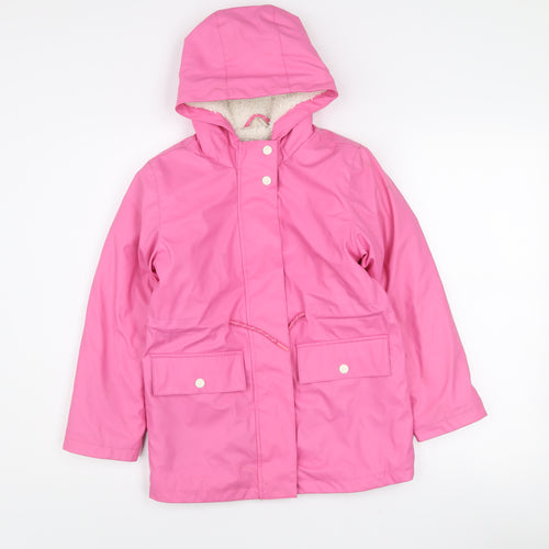 John Lewis Girls Pink Hooded Waterproof Rain Coat Age 9 Years Lined Polyester