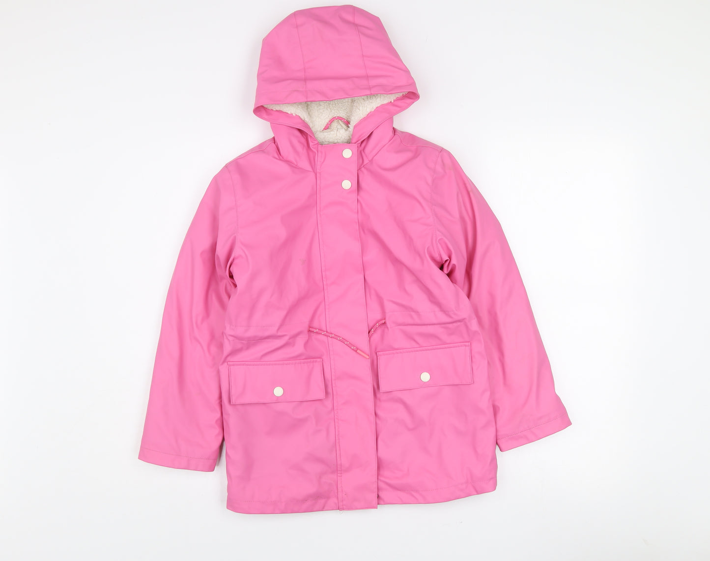 John Lewis Girls Pink Hooded Waterproof Rain Coat Age 9 Years Lined Polyester