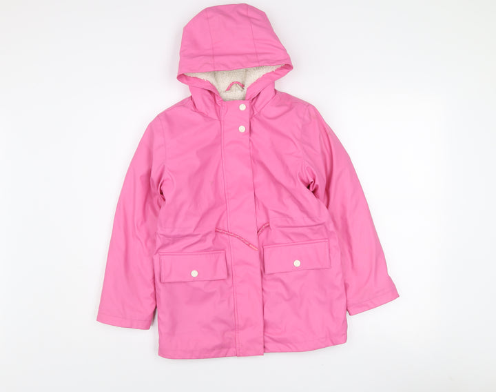 John Lewis Girls Pink Hooded Waterproof Rain Coat Age 9 Years Lined Polyester