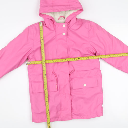 John Lewis Girls Pink Hooded Waterproof Rain Coat Age 9 Years Lined Polyester