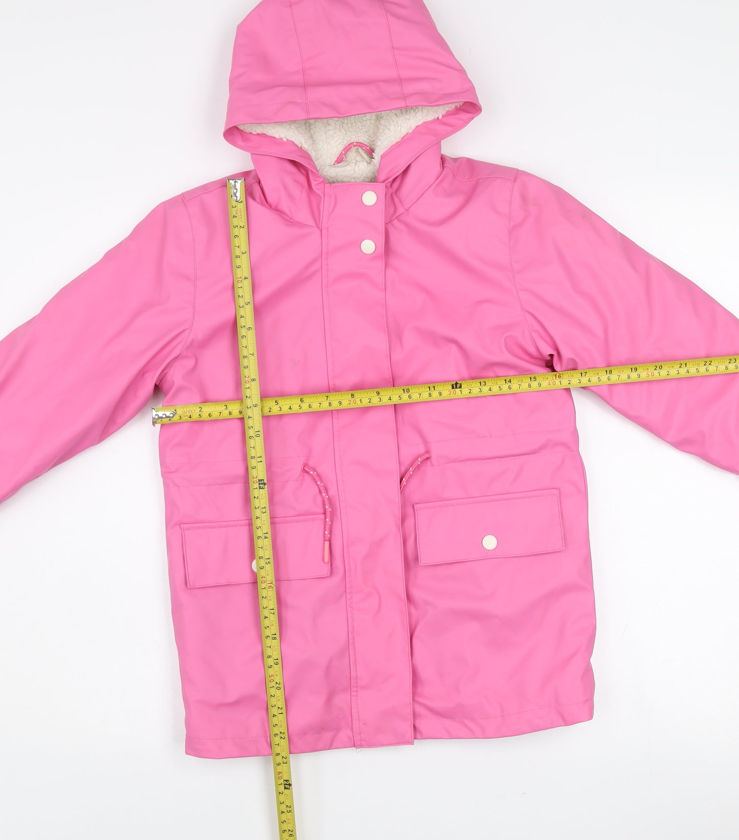 John Lewis Girls Pink Hooded Waterproof Rain Coat Age 9 Years Lined Polyester
