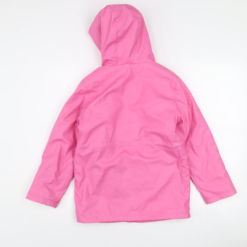John Lewis Girls Pink Hooded Waterproof Rain Coat Age 9 Years Lined Polyester