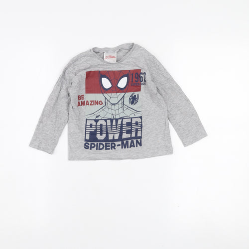 Marvel Boys Grey Spider-Man Long Sleeve Cotton T-Shirt 3 Years