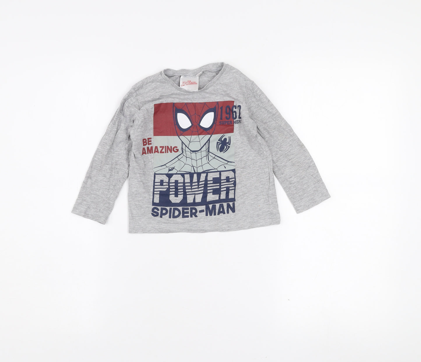 Marvel Boys Grey Spider-Man Long Sleeve Cotton T-Shirt 3 Years