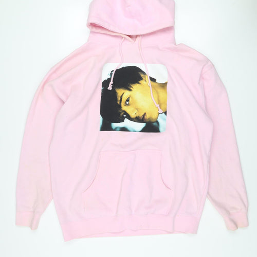 Pink Graphic Print Hoodie XL Cotton Blend Women’s Pullover