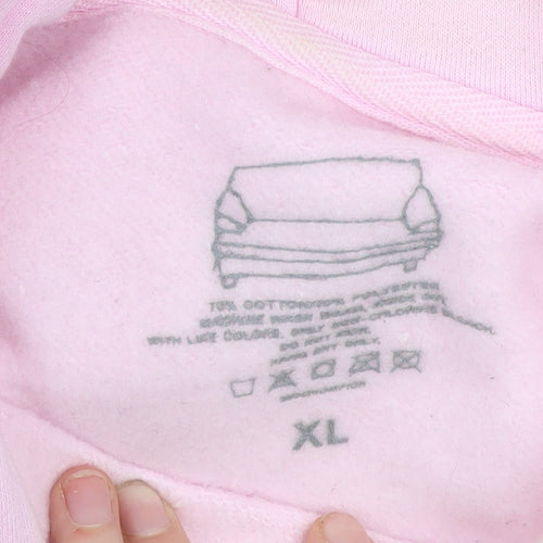 Pink Graphic Print Hoodie XL Cotton Blend Women’s Pullover