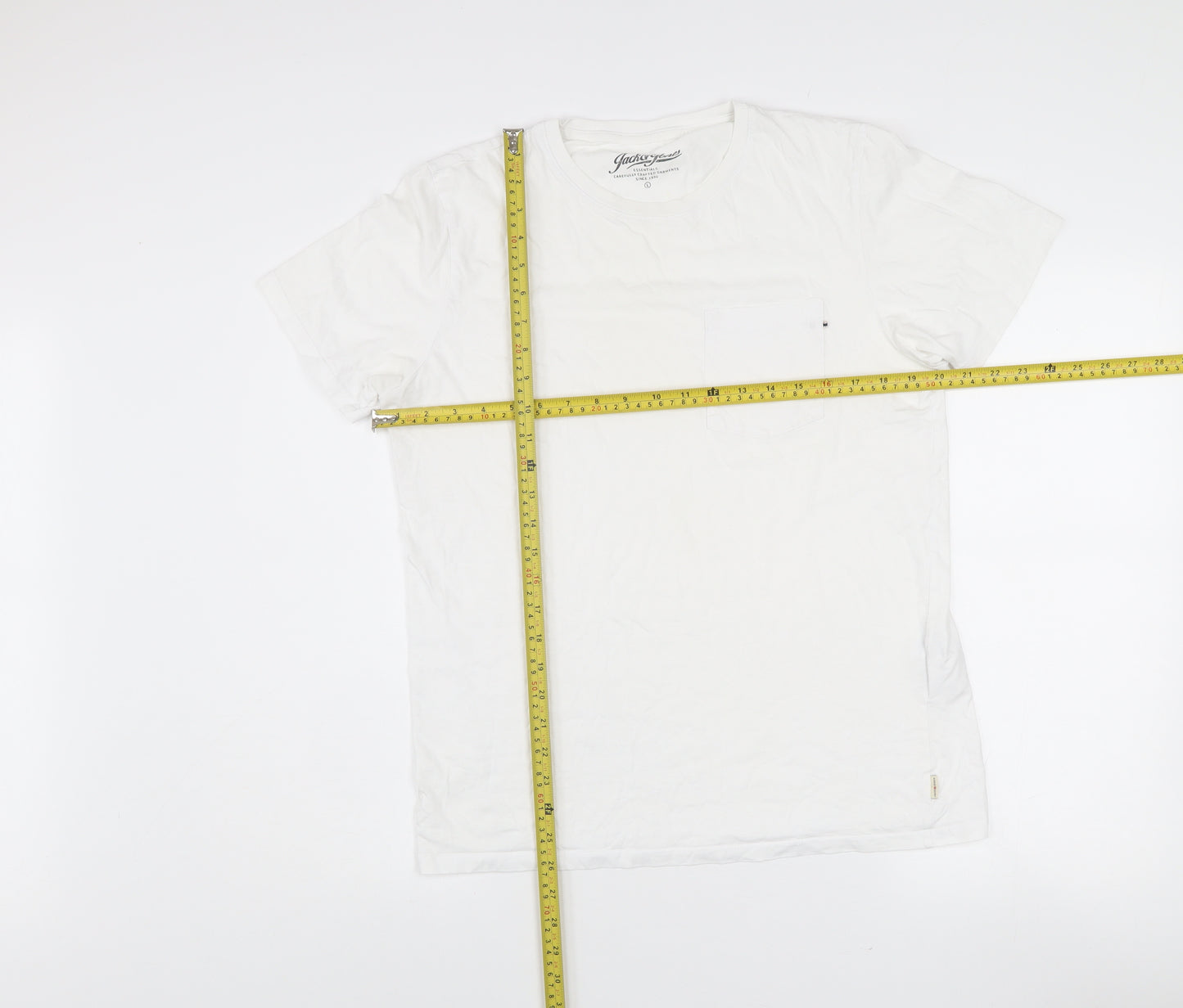 Jack & Jones Men's White Cotton Crew Neck Short Sleeve T-Shirt Size L