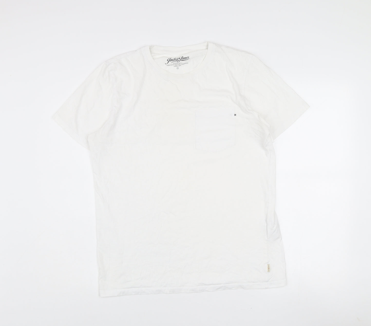 Jack & Jones Men's White Cotton Crew Neck Short Sleeve T-Shirt Size L