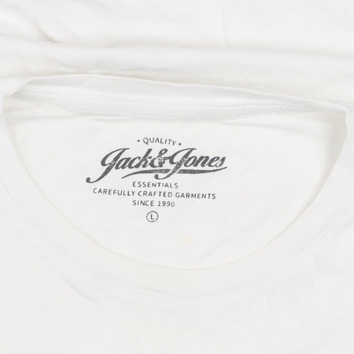 Jack & Jones Men's White Cotton Crew Neck Short Sleeve T-Shirt Size L