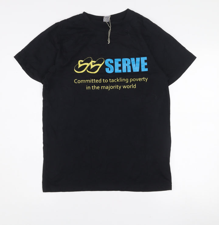 Fair Share Men's Black Organic Cotton Serve Charity T-Shirt Small