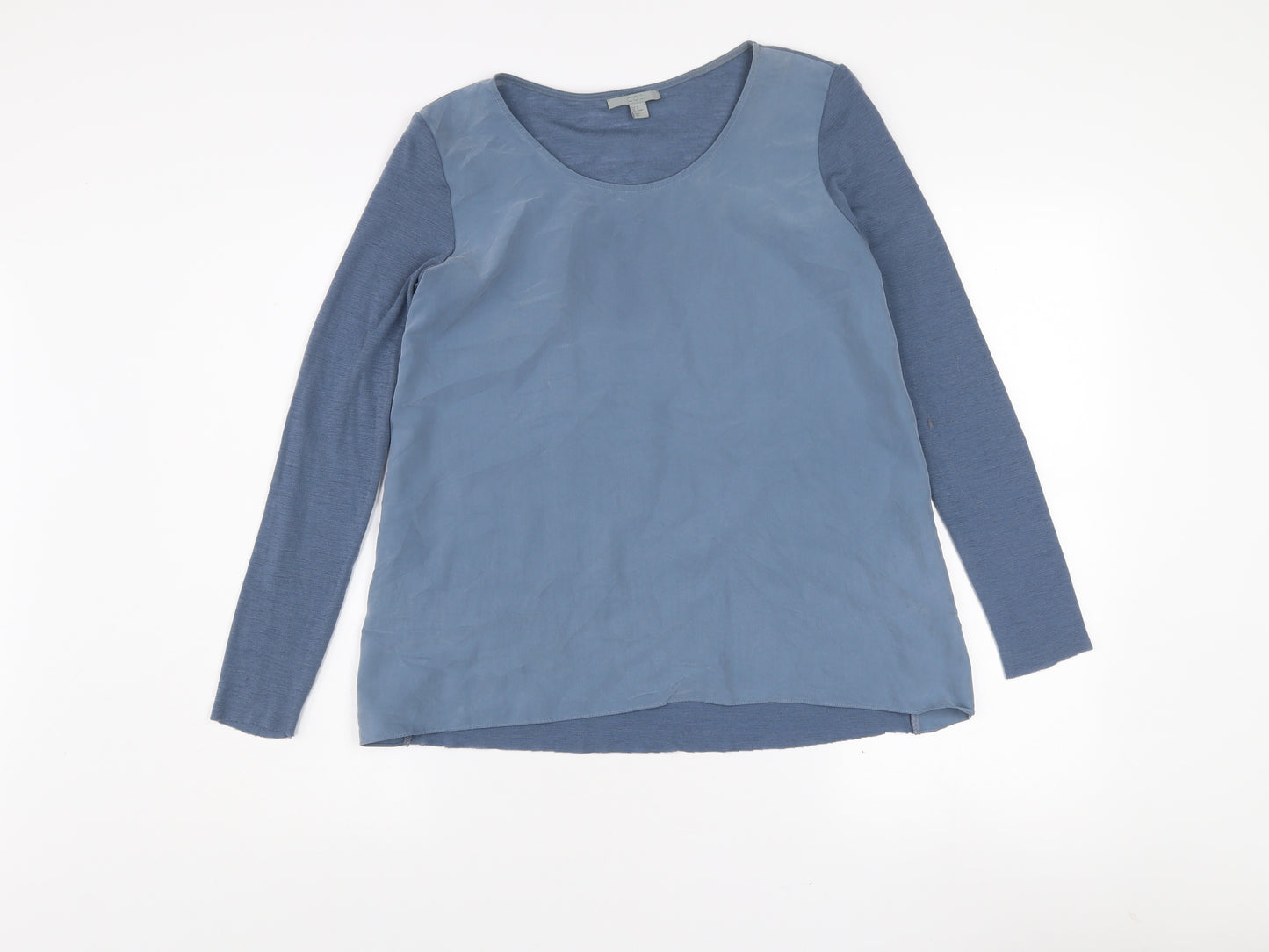COS Women's Blue Wool Modal Long Sleeve Basic Blouse Size 8
