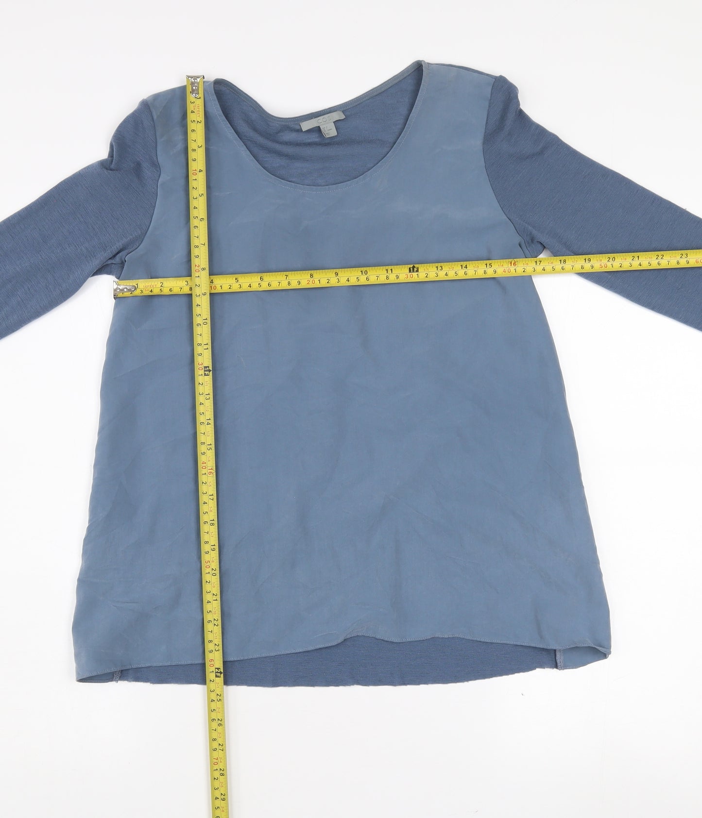 COS Women's Blue Wool Modal Long Sleeve Basic Blouse Size 8
