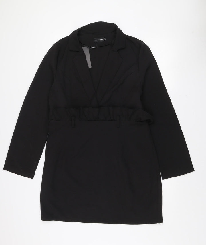 PrettyLittleThing Women Black Size 16 Jacket Dress Ruffle Detail