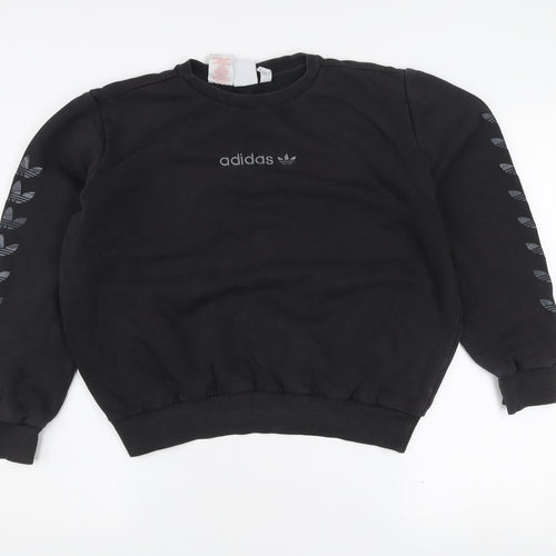 adidas Girls Black 13-14 Years Pullover Sweatshirt with Logo Detailing