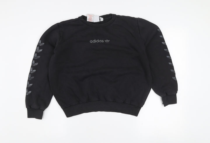 adidas Girls Black 13-14 Years Pullover Sweatshirt with Logo Detailing