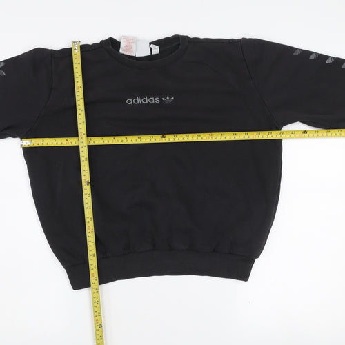 adidas Girls Black 13-14 Years Pullover Sweatshirt with Logo Detailing