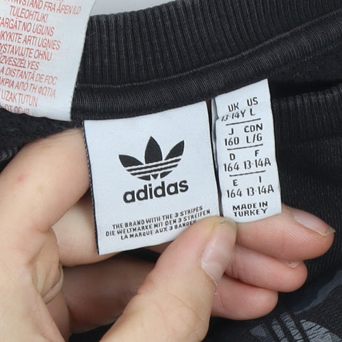 adidas Girls Black 13-14 Years Pullover Sweatshirt with Logo Detailing
