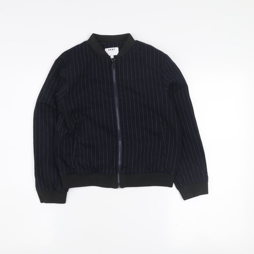 DKNY Girls Blue Pinstripe Bomber Jacket Size 10 Years Cotton Blend Zip Front