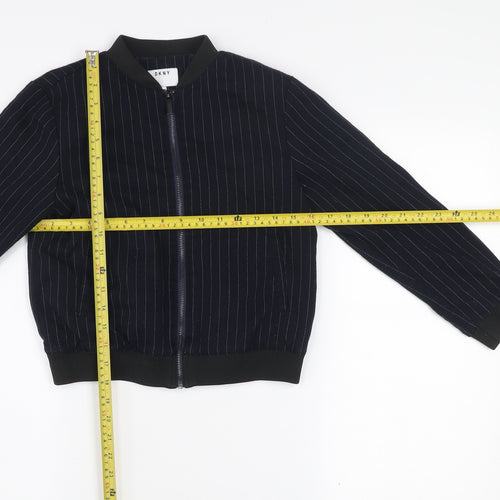 DKNY Girls Blue Pinstripe Bomber Jacket Size 10 Years Cotton Blend Zip Front