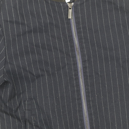 DKNY Girls Blue Pinstripe Bomber Jacket Size 10 Years Cotton Blend Zip Front