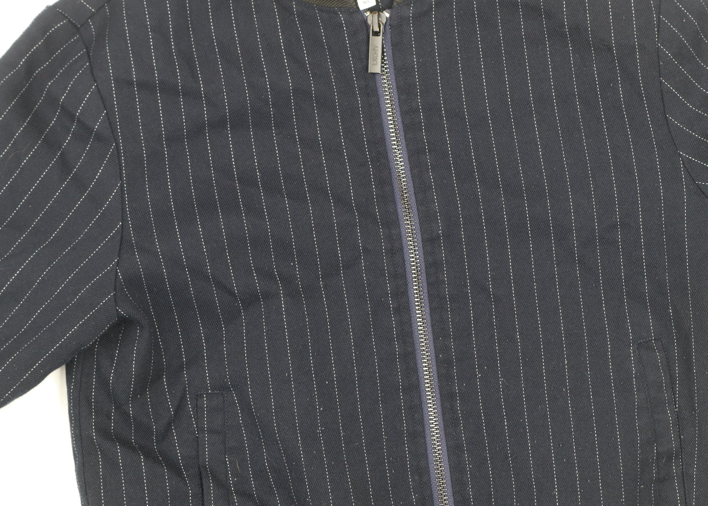 DKNY Girls Blue Pinstripe Bomber Jacket Size 10 Years Cotton Blend Zip Front