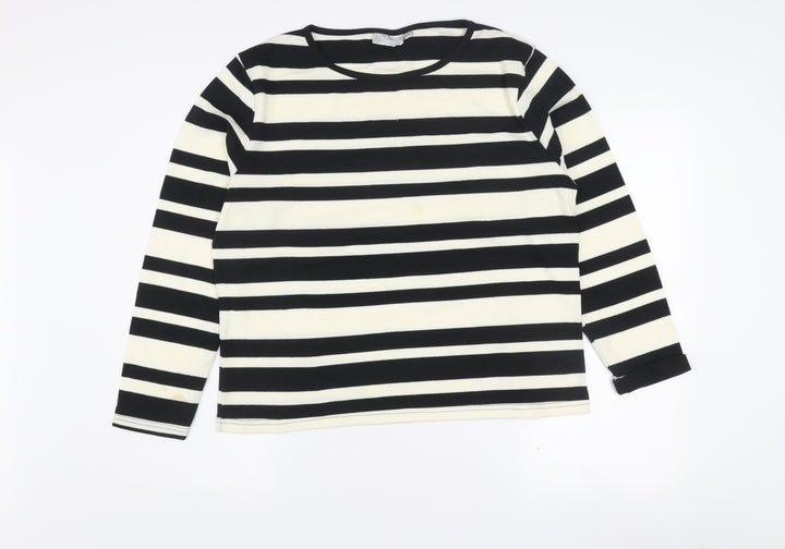 JANIQUE Women’s Black White Striped Long Sleeve T-Shirt Size 16