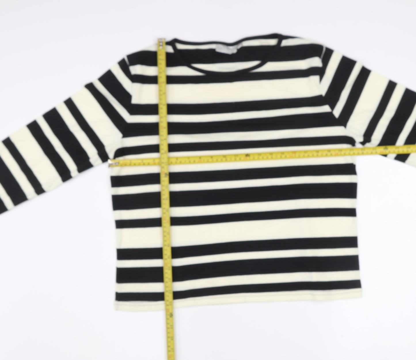 JANIQUE Women’s Black White Striped Long Sleeve T-Shirt Size 16