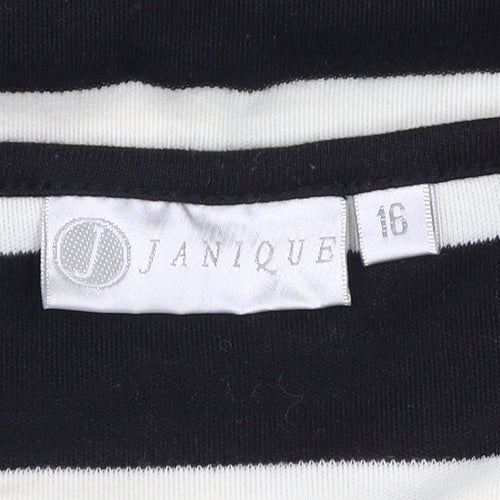 JANIQUE Women’s Black White Striped Long Sleeve T-Shirt Size 16