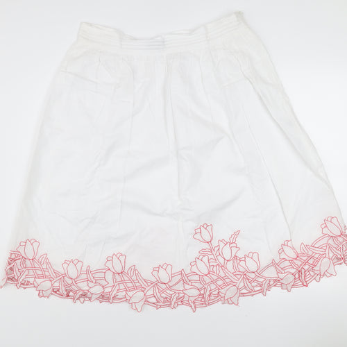 Chanelle Women's White Embroidered Cotton A-Line Knee Length Skirt Size 14