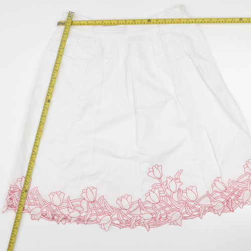 Chanelle Women's White Embroidered Cotton A-Line Knee Length Skirt Size 14