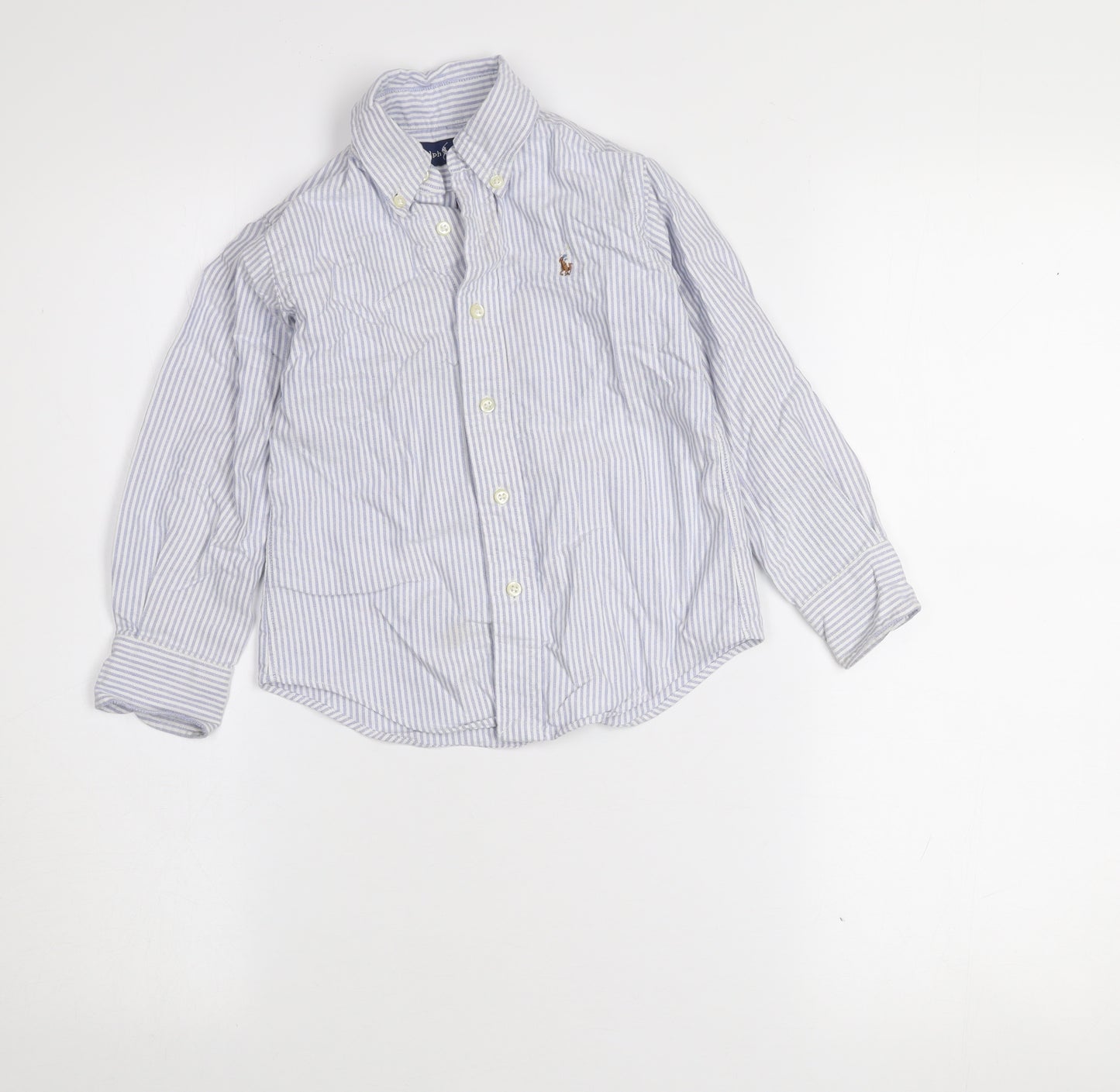 Ralph Lauren Boys Blue Striped Button-Up Long Sleeve Cotton Shirt 2 Years