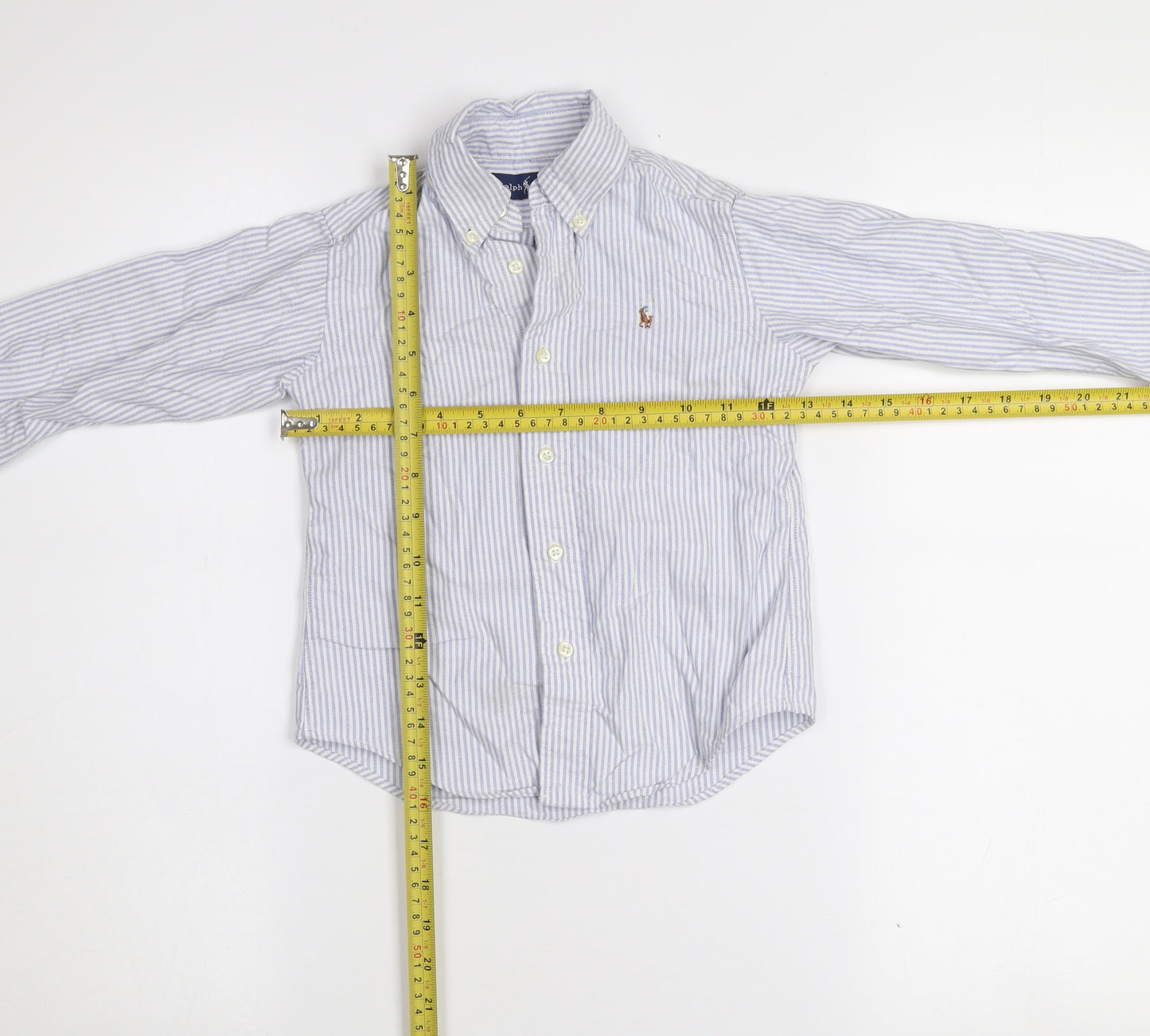 Ralph Lauren Boys Blue Striped Button-Up Long Sleeve Cotton Shirt 2 Years