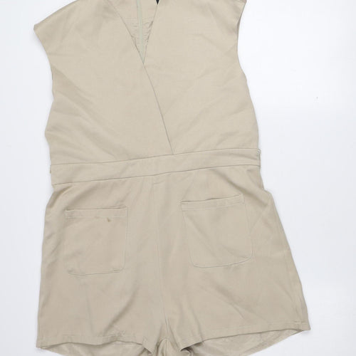 Boohoo Women's Beige Sleeveless V-Neck Playsuit Size 14