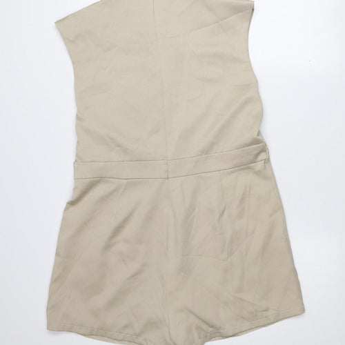 Boohoo Women's Beige Sleeveless V-Neck Playsuit Size 14