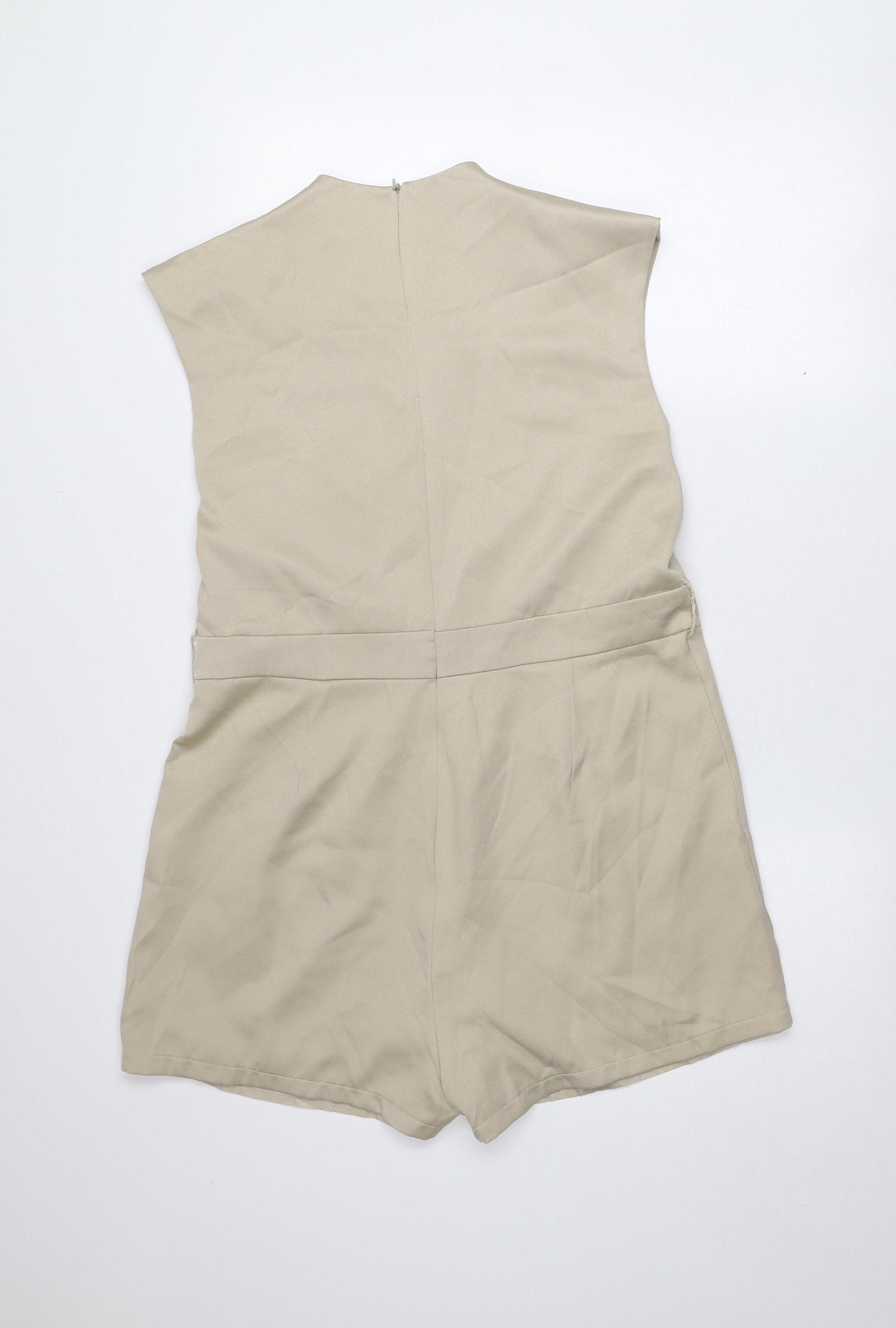Boohoo Women's Beige Sleeveless V-Neck Playsuit Size 14