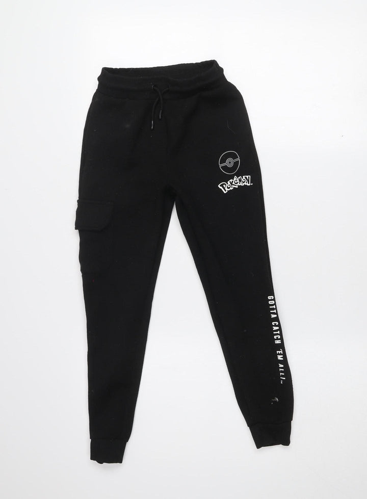 Pokémon Boys Black Jogger Sweatpants 9-10 Years Elastic Waist Tapered Fit