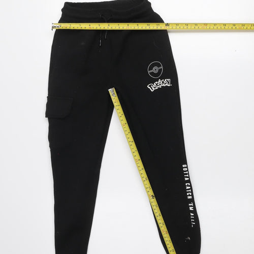 Pokémon Boys Black Jogger Sweatpants 9-10 Years Elastic Waist Tapered Fit