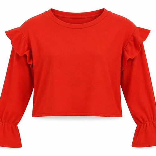 Zara Women Red Ruffle Bell Sleeve Knit Jumper Size 8
