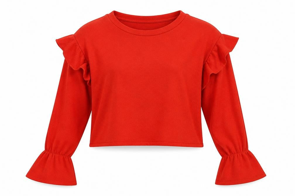 Zara Women Red Ruffle Bell Sleeve Knit Jumper Size 8